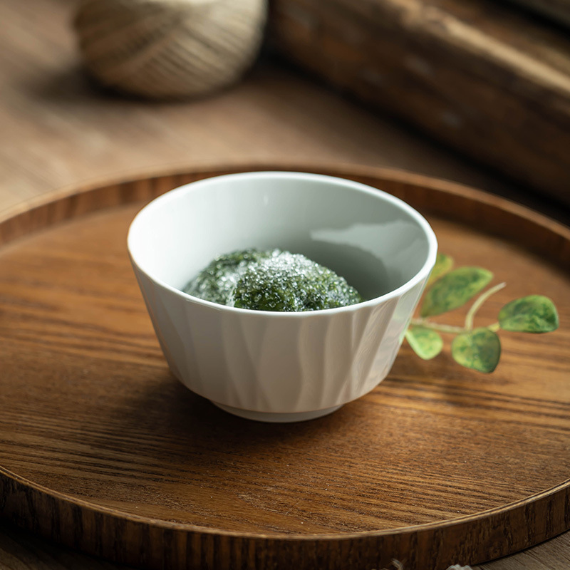 Cuencos de arroz retro en relieve de 4.5 pulgadas pequeños cuencos de cerámica en relieve casero cuencos de arroz de color sólido cuencos de cubiertos al por mayor