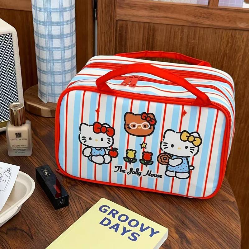 かわいい猫の化粧ポーチ、大容量三層式化粧品収納バッグ、持ち運び可能な外出用化粧ポーチ、スーツケースに掛けられます|undefined