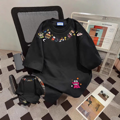 2025 新しいヘビーウェイト半袖 Tシャツメンズ夏の Tシャツトップスティーンエイジャーカジュアルルーズラウンドネックトレンド