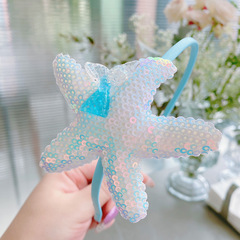 HD1351A02簡約ins風深海洋水晶魚尾亮片海星細條兒童壓發頭箍2023