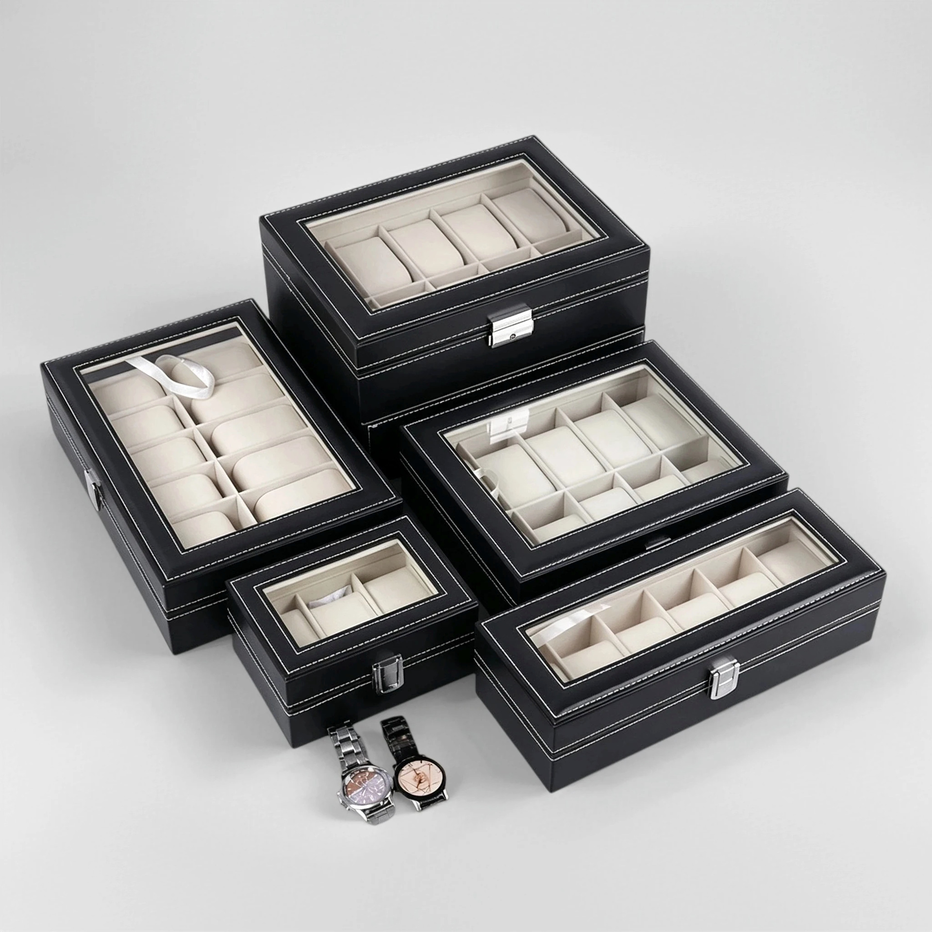 Caja Organizadora de Relojes de Cuero PU, a Prueba de Polvo con Ventana Transparente, para Relojes y Joyas