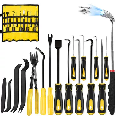 Mühərrik tənzimləmə alətləri | Seal Hook and Screwdriver - yellow-17-piece-set-with-rotating-head-stone-detector-oxford-storage-roll-bag