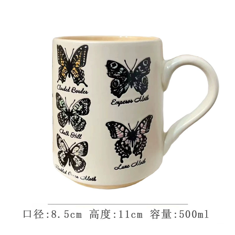 Ceramic mug hand-painted underglaze cat design, cute breakfast cup, microwave-safe