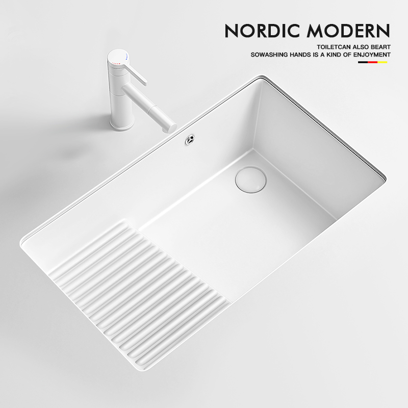 Laundry Basin with Washboard Integrated Ceramic Basin Side Water Balcony Laundry Pool Size Wash Basin