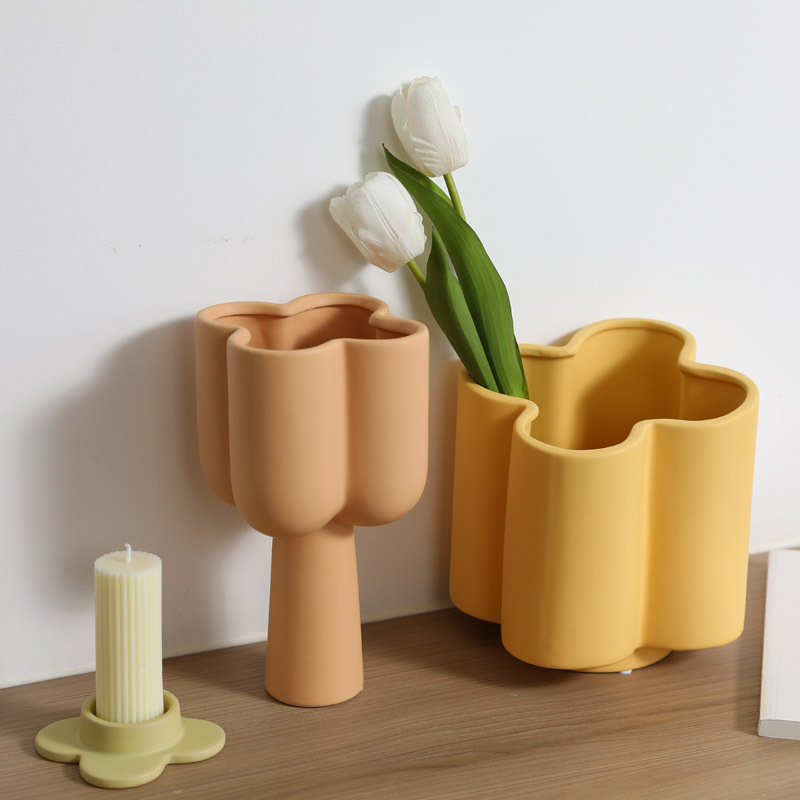 奶油風陶瓷花瓶擺件 客廳乾花插花桌面樣板間ins風軟裝飾品批發