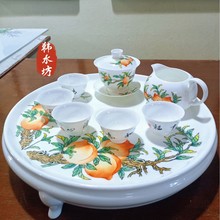 纯手绘骨瓷高级茶具薄胎陶瓷寿桃茶船名家工夫茶套装茶盘