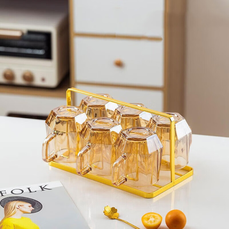 Vaso de cristal de diamante de lujo ligero ámbar, taza de agua para el hogar con asa, taza de té resistente al calor para la sala de estar, juego de taza de agua potable