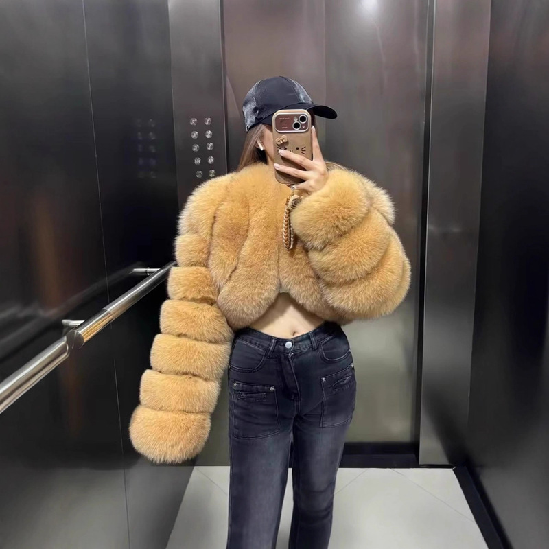 2025 New European and American Cross-Border Fur Jacket Imitation Fox Fur Short Fur Jacket Jacket Fashionable and Warm Ready Stock