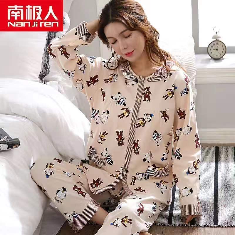 Pijama de estudiante de verano de las mujeres de algodón fino de dos piezas de manga larga más el tamaño de dibujos animados desgaste del hogar de las mujeres de primavera y otoño