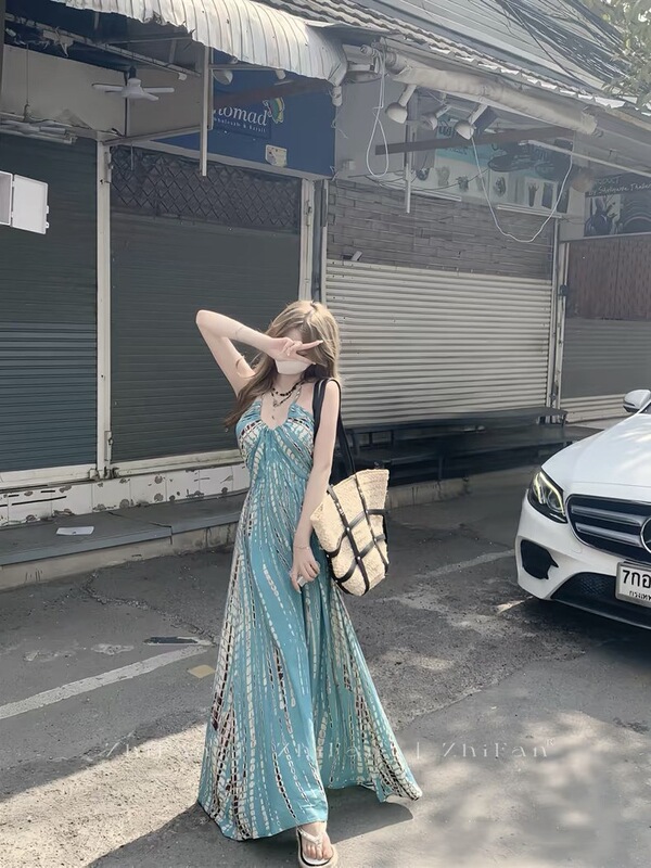 Bohemian Vacation Dress for Women, New Summer Style, French-Style Travel Photography Beach Dress, Elegant Long Dress