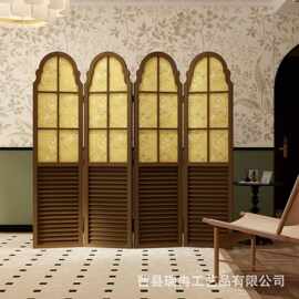 法式木质隔断屏风实木半透明装饰隔断背景墙实木移动遮挡隔断折屏