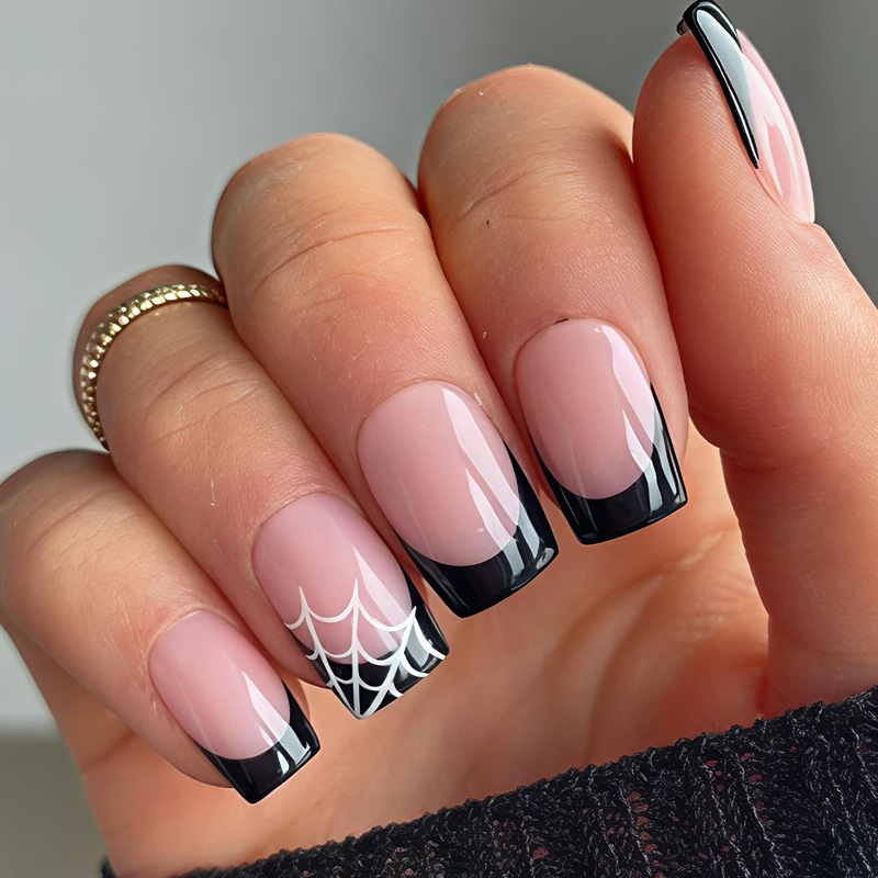 Cross-Border Halloween Press-On Nails, Simple Black French-Style Spider Web Design, 24-Piece Foreign Trade False Nails Cross-Border Halloween Press-On Nails, Simple Black French-Style Spider Web Design, 24-Piece Foreign Trade False Nails