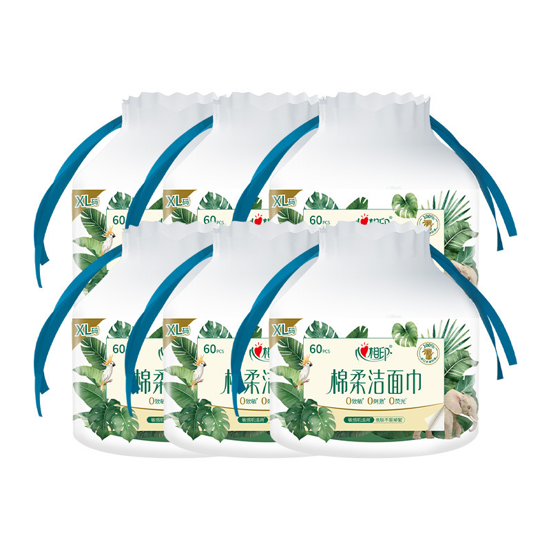 Heartfelt Cotton Soft Facial Towels 60 Pieces Pack (Roll-Style Bagged) Thickened, Fragrance-Free, Skin-Friendly