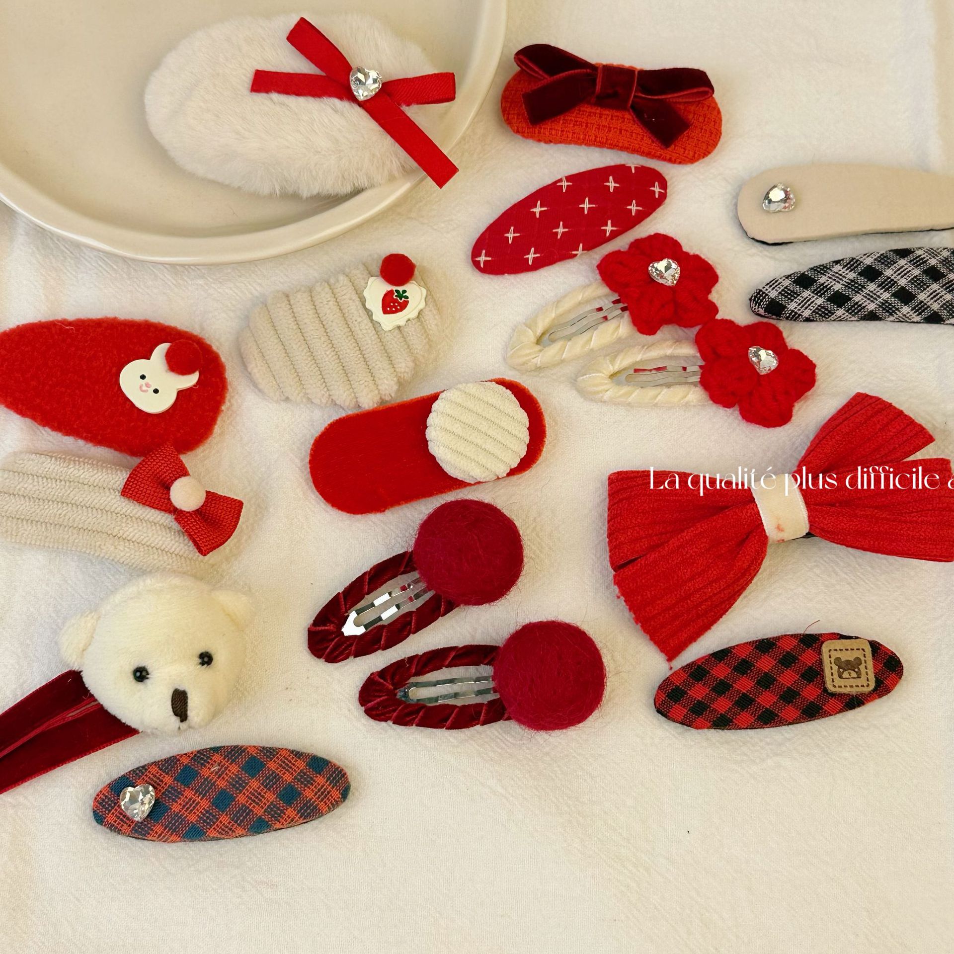 Rode feestelijke Nieuwjaar Kerstmis BB clip herfst en winter strik schattige beer zij pony clip zij clip haaraccessoires_voghion.com