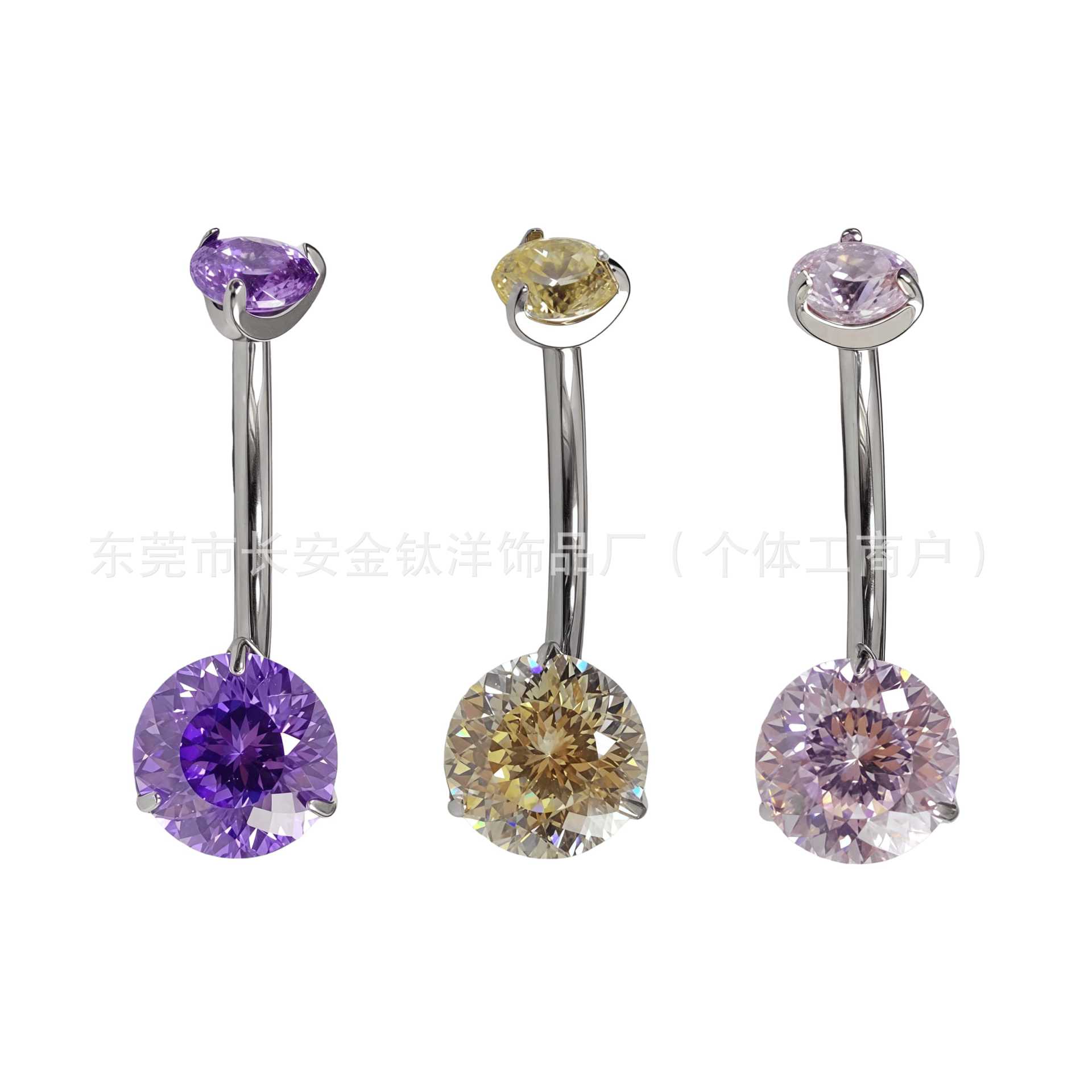 F136 Titanium Internal Thread Bird's Nest Zircon Double-Ended Zirconium Curved Rod Navel Ring detail image 4