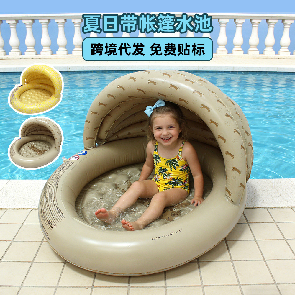 Children's Inflatable Swimming Pool Thickeneded Baby Paddling Pool with Canopy Water Printed Ocean Ball Pool Pvc Swimming Pool