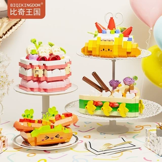 乐跨境高生日蛋糕甜点可颂甜甜圈拼装街景积木摆件盲盒儿童玩具女
