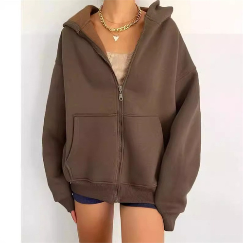 New women's zip-up pullover hoodie jacket with extra lining and thickness, direct supply