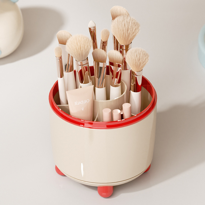 Caja de almacenamiento de cepillo de maquillaje rotativa a prueba de polvo con cubierta de tocador de gran capacidad de lápiz labial de maquillaje