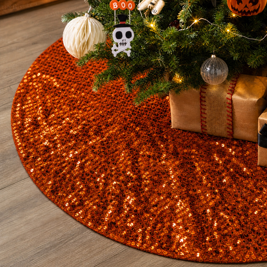 Halloween transfronterizo de alta calidad brillante perlas falda de árbol delantal naranja creativo atmósfera de vacaciones accesorios de árbol decoración