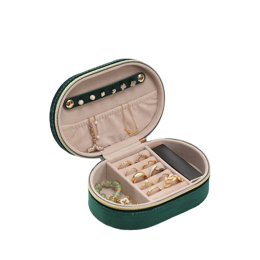 Caja de joyería transfronteriza de una sola capa Flip franela caja de joyería ovalada simple caja de almacenamiento de anillo de collar de joyería en stock