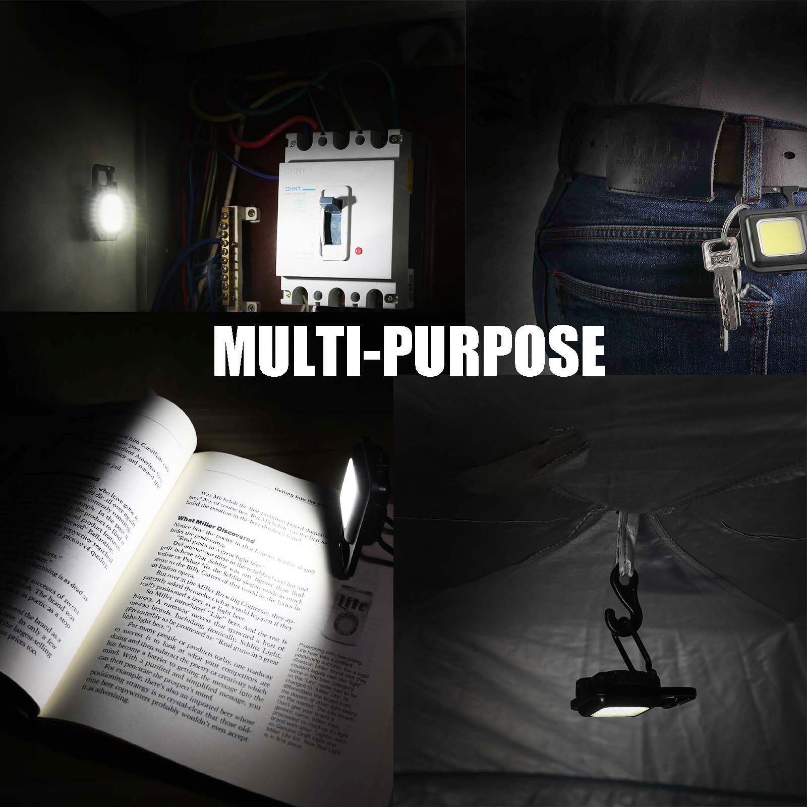 Nueva luz portátil recargable USB mini para llavero, luz COB de alta luminosidad con clip para gorra, luz de camping, luz de emergencia para el hogar y camping