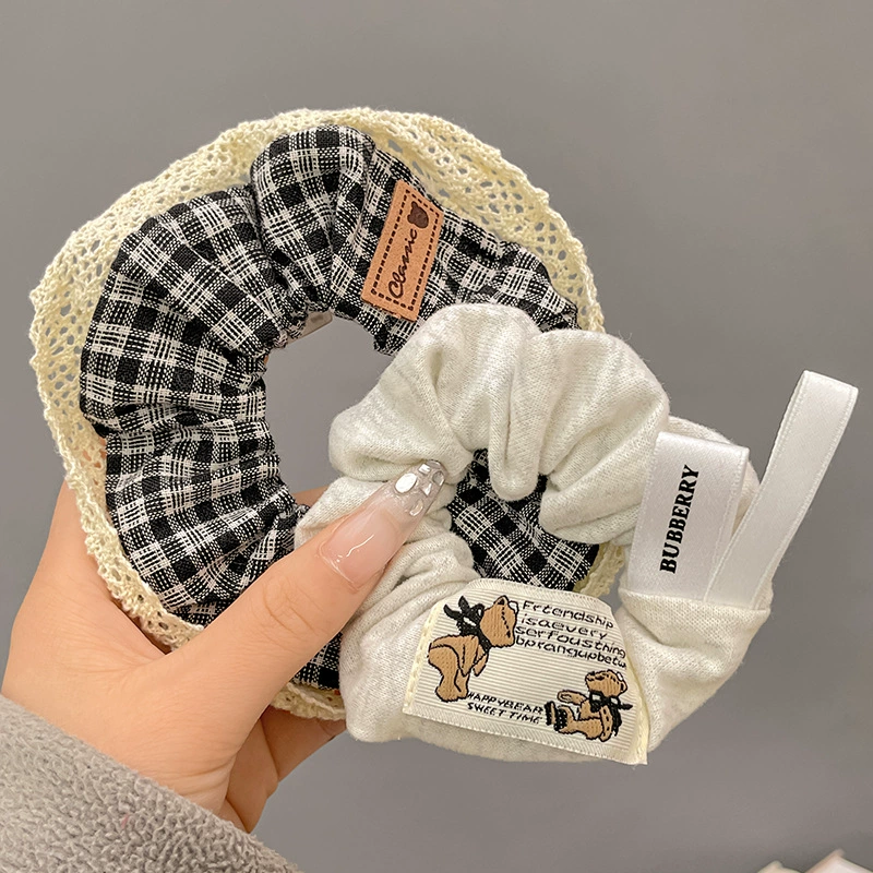 Lace plush bow large intestine hair tie women's hair tie ball head ponytail head rope college style rubber band hair accessory