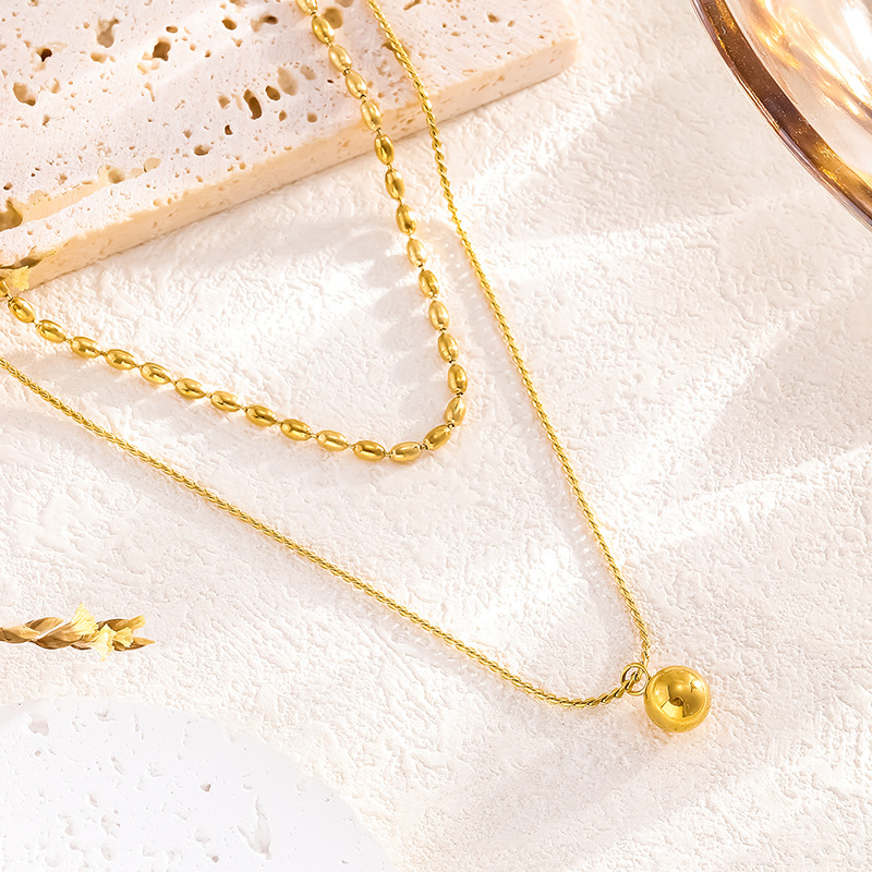 Double Layer Round Bead Stacking Necklace For Women Ins Cool Style High-end Sense Internet Celebrity Clavicle Light_voghion.com