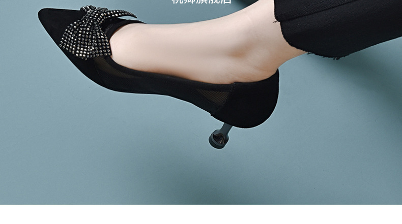 Giày cao gót nữ mũi nhọn da thật gót 5 cm nơ bướm lưới thoáng khí — Chiều cao gót 5 cm gót nhọn chi tiết 29