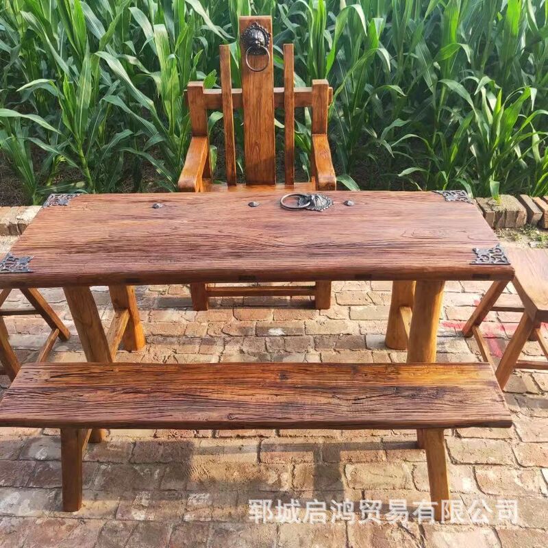 Old Elm Wood Office Tea Table Chinese Zen Style Wooden Table Farmhouse Homestay Dining Table Home Desk Office Desk Computer Desk