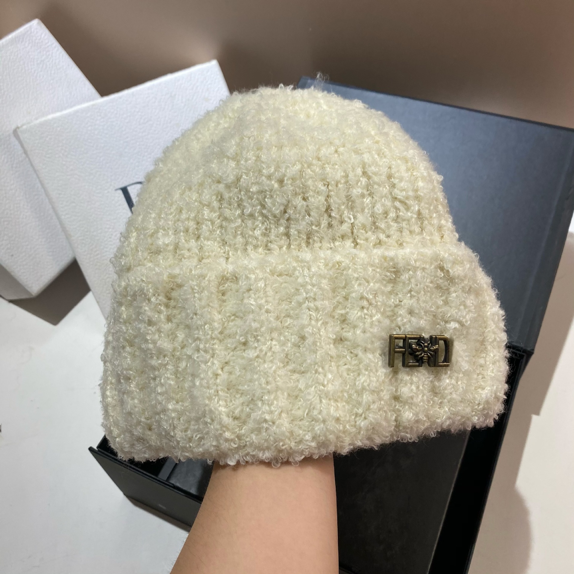 Korejska verzija nove slatke pletene kape s pletenim uzorkom F-labela, zimske tople i debele vjetrootporne kape s janjećim puloverom._voghion.com