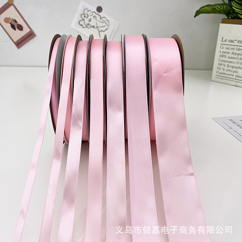 0,6-4CM de ancho rollo cinta rosa claro regalo al por mayor flores pastel de frutas embalaje cinturón de poliéster