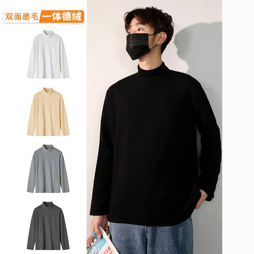 Half-height collar base shirt men one-piece double-sided velvet half-height collar warm round neck long sleeve T-shirt for innerwear autumn shirt for men