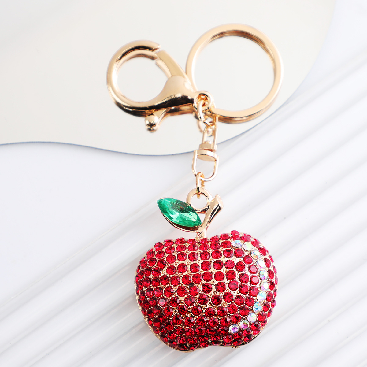 Vintage luxe sleutelhanger rode appel met strass voor tas auto_voghion.com