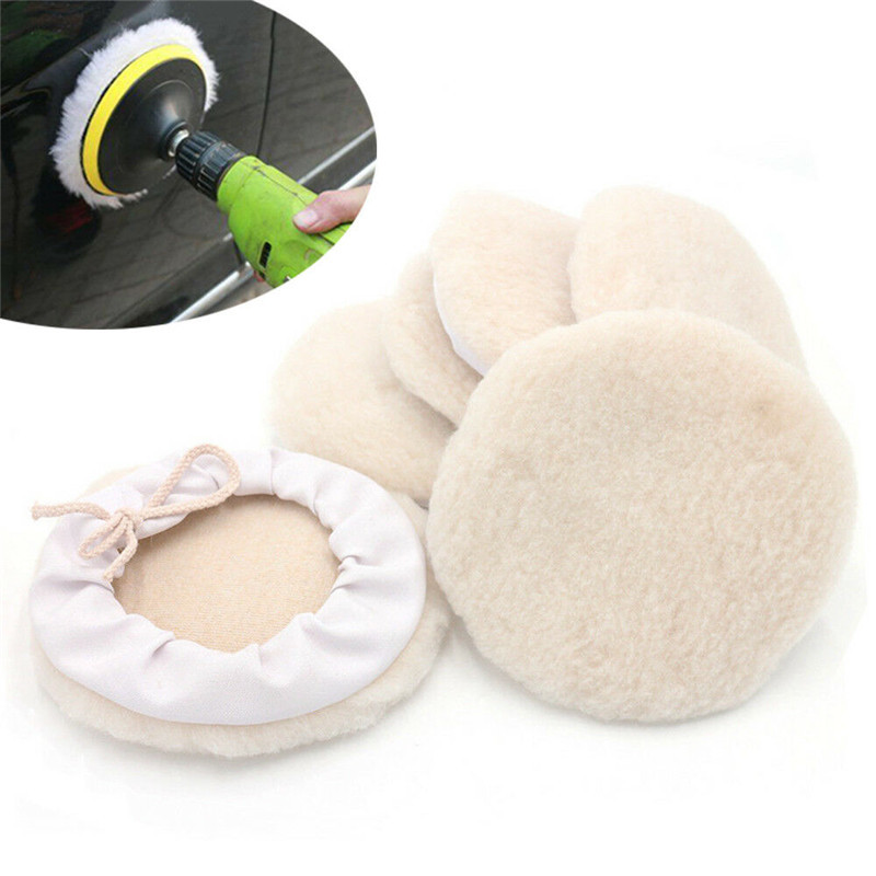 现货批发汽车家具抛光打蜡仿羊毛抛光垫6件套装系带捆绑式羊毛盘
