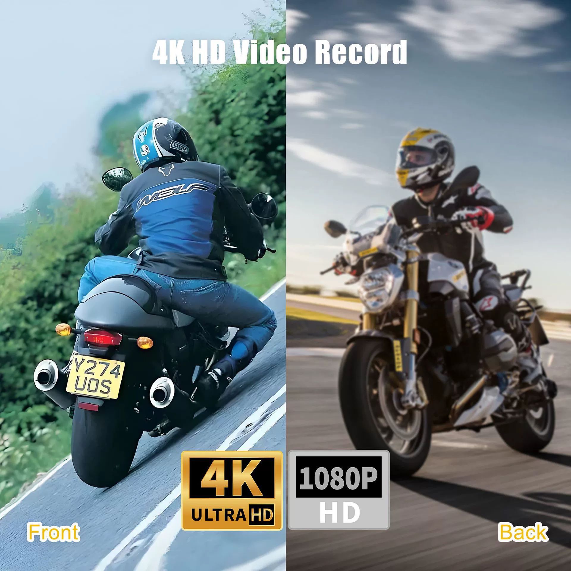 6.25inch Motorcycle Dashcam with Dual Front and Rear 4K HD BSD Motorcycle CarPlay Recorder