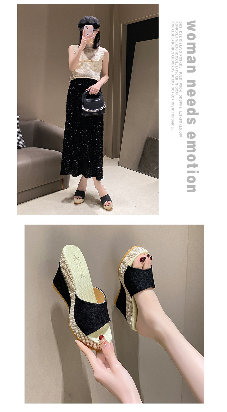 Sandali donna con zeppa peep toe in jeans ciabatte estive_voghion.com