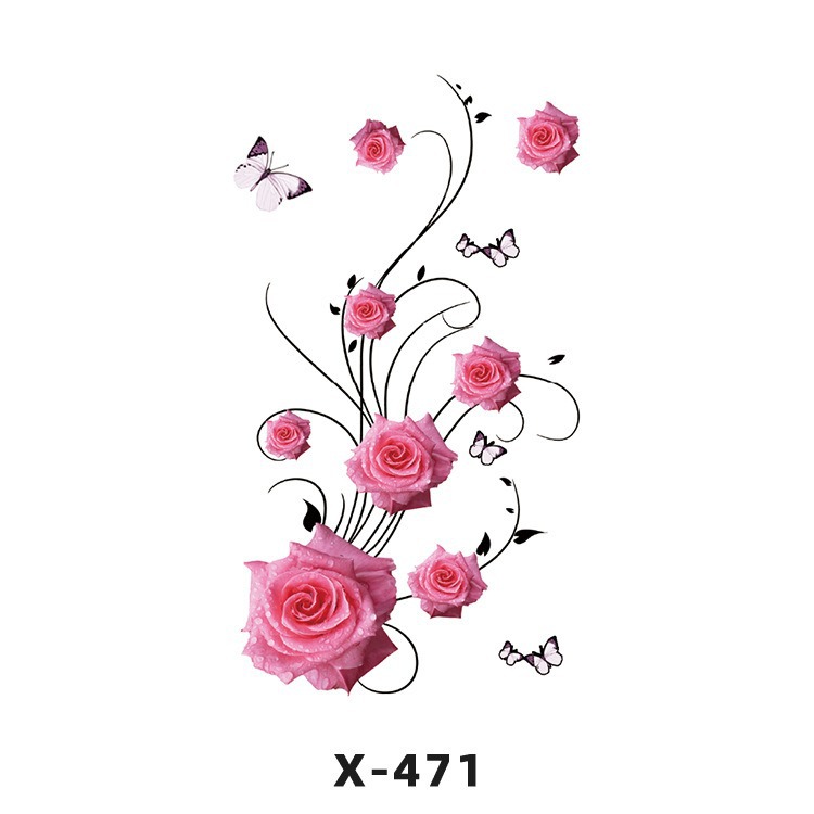 Arco de flor pequeña pegatinas de tatuaje fresco 3D dibujos animados transfronterizo Henna rosa impermeable texto en inglés pegatinas de tatuaje