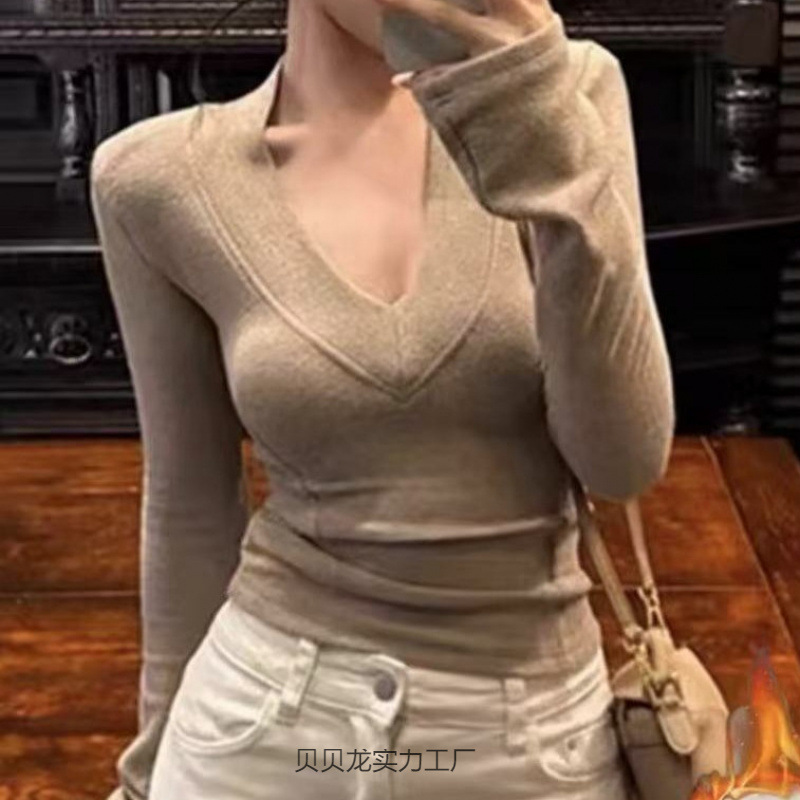 椰油双面绒气质秋冬韩版气质感打底衫长袖女百搭修身显瘦内搭