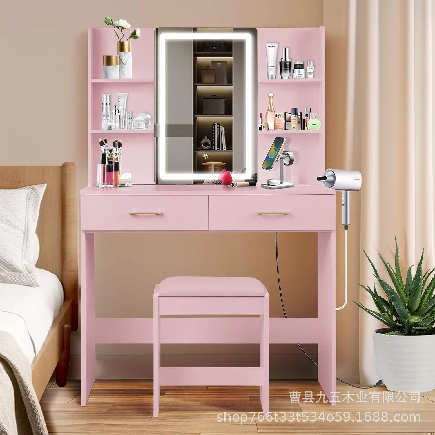 跨境专供外贸亚马逊货源卧室梳妆台现代简约一体收纳柜化妆桌工厂