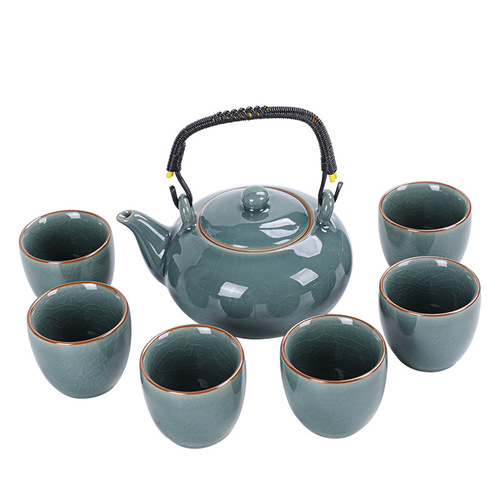 Honey-colored Ge Kiln Lift Lift Pot Kung Fu Tea Set Household Ceramic Large Teapot Teacup Opening Gift Wholesale