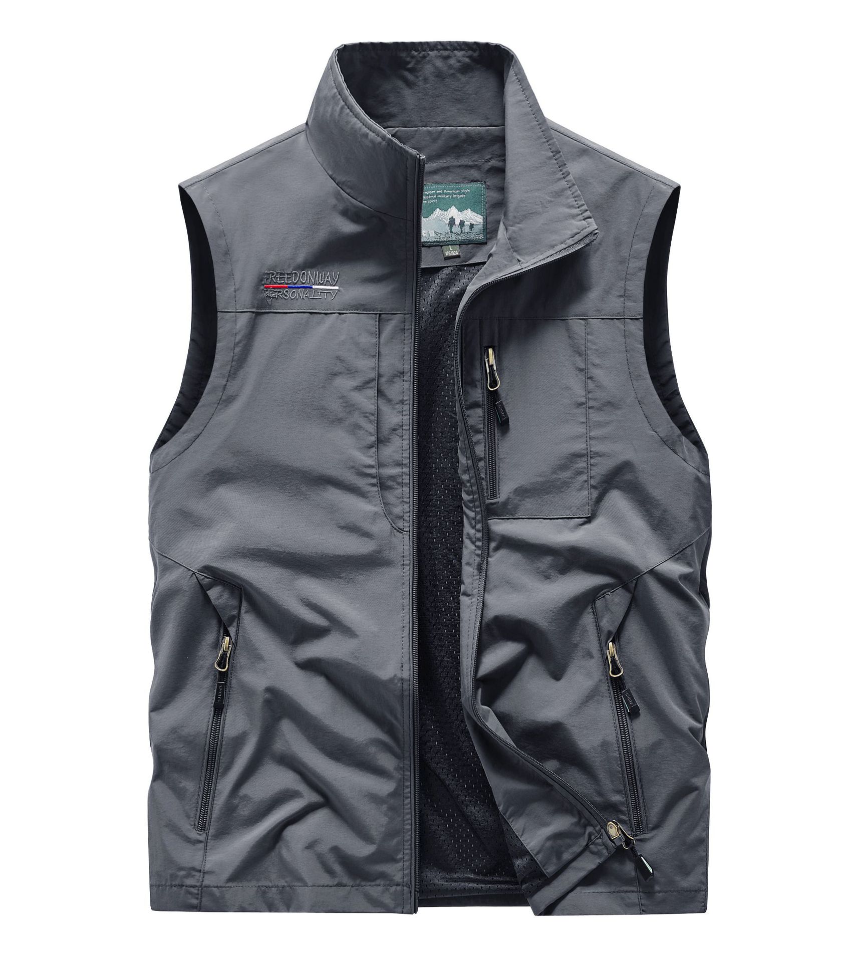 Chaleco de hombre primavera y otoño de bolsillo al aire libre de secado rápido de mediana edad herramientas deportivas de ocio chaleco de color sólido suelto chaqueta