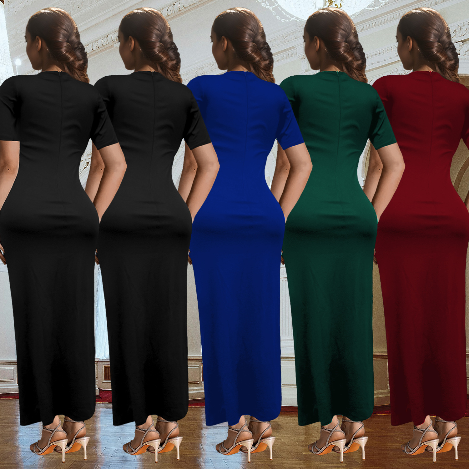 C7261 Cross-border AliExpress Amazon Moda europea y americana Bolso de perforación en caliente para mujer Brazo dividido Elegante vestido delgado image 3