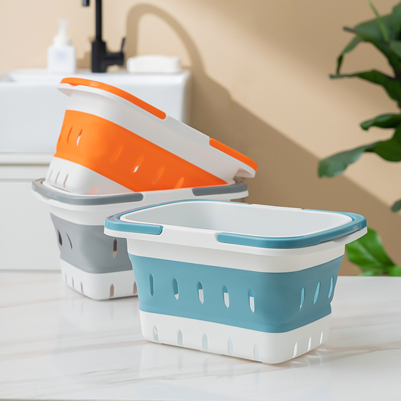 Household Portable Foldable Bathroom Bath Storage Basket Student Bathing Basket Toiletries Organize Bath Basket