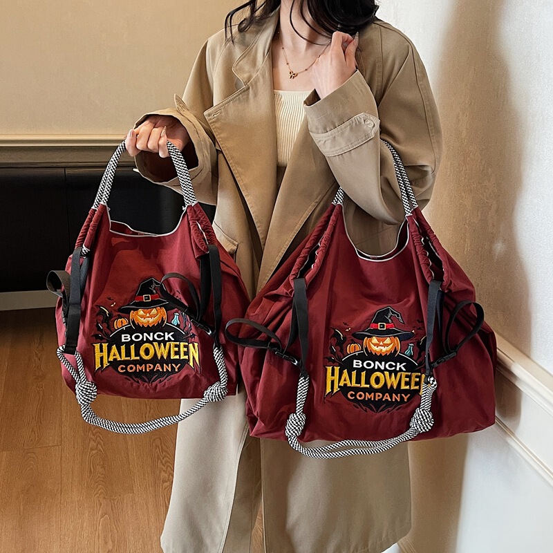 Cross-Border New European and American Movie Element Pattern Canvas Tote Bag Interesting Halloween Gift Foldable Shopping Bag