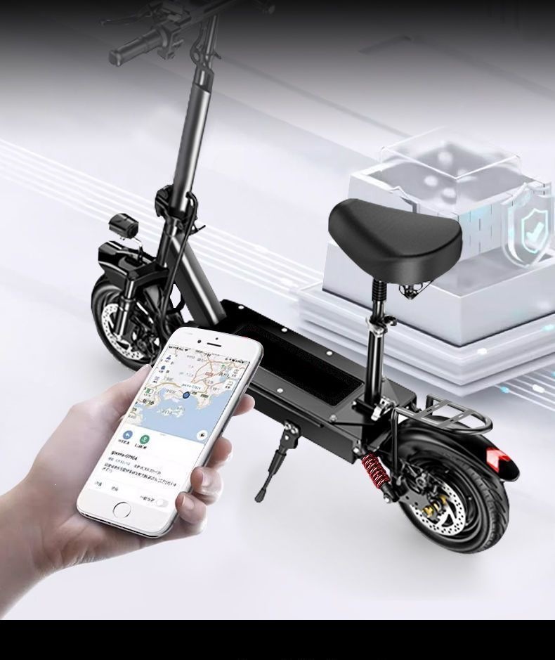 Folding electric scooter, two-wheeled mobility vehicle for adults, portable electric car, mini small grocery shopping cart, battery-powered vehicle