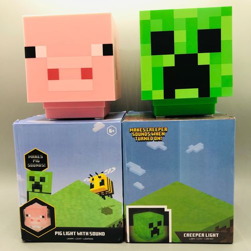 New Minecraft Creeper Shape Night Light, Game Ambience Light, Pink Pig Night Light, USB Charging with Sound Effects