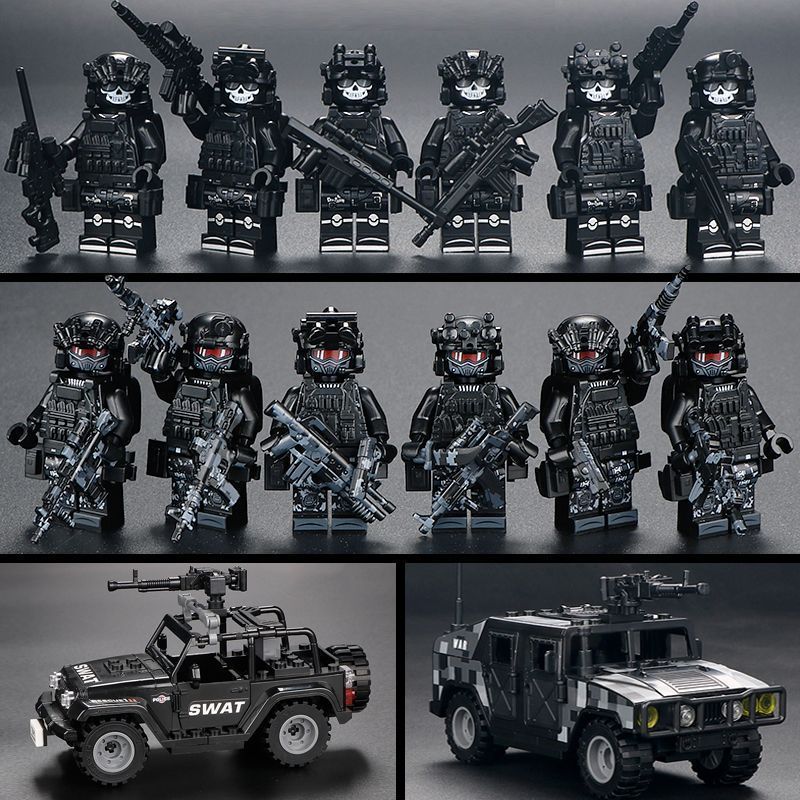 Black panther 6 people + ghost 6 people + 2 chariots + weapons + barrels