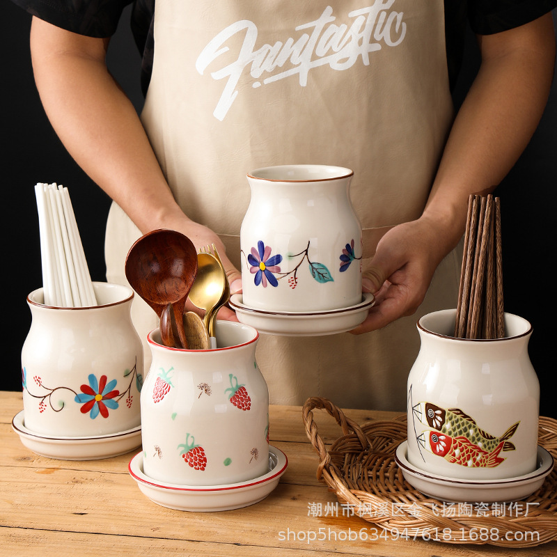 창의적인 세라믹 배수 젓가락통 가정용 젓가락 숟가락 보관함 주방 젓가락통 주방용품 장식 선반