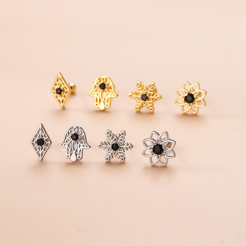 Retro Flower Metal Plating Inlay Zircon Ear Studs 1 Piece